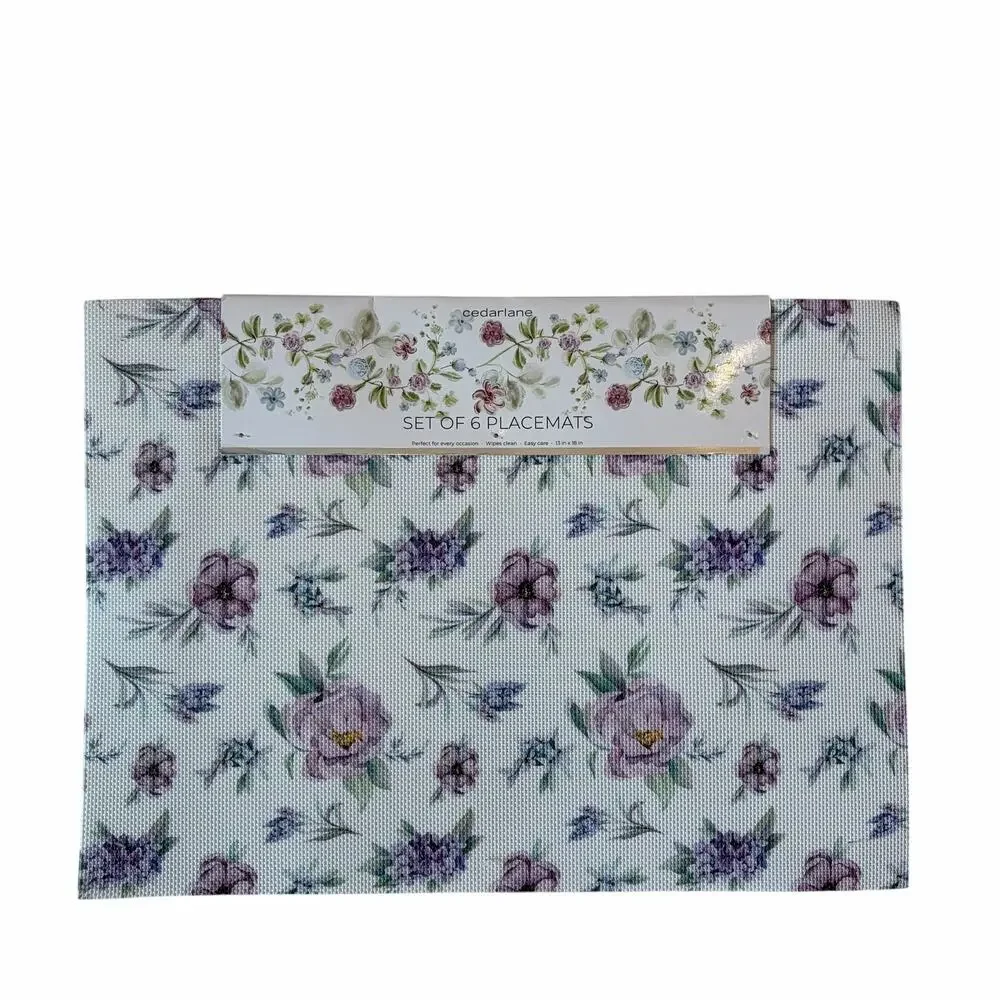 Cedarlane Purple Floral Placemats 13x18 Set of 6 Easy Care NEW
